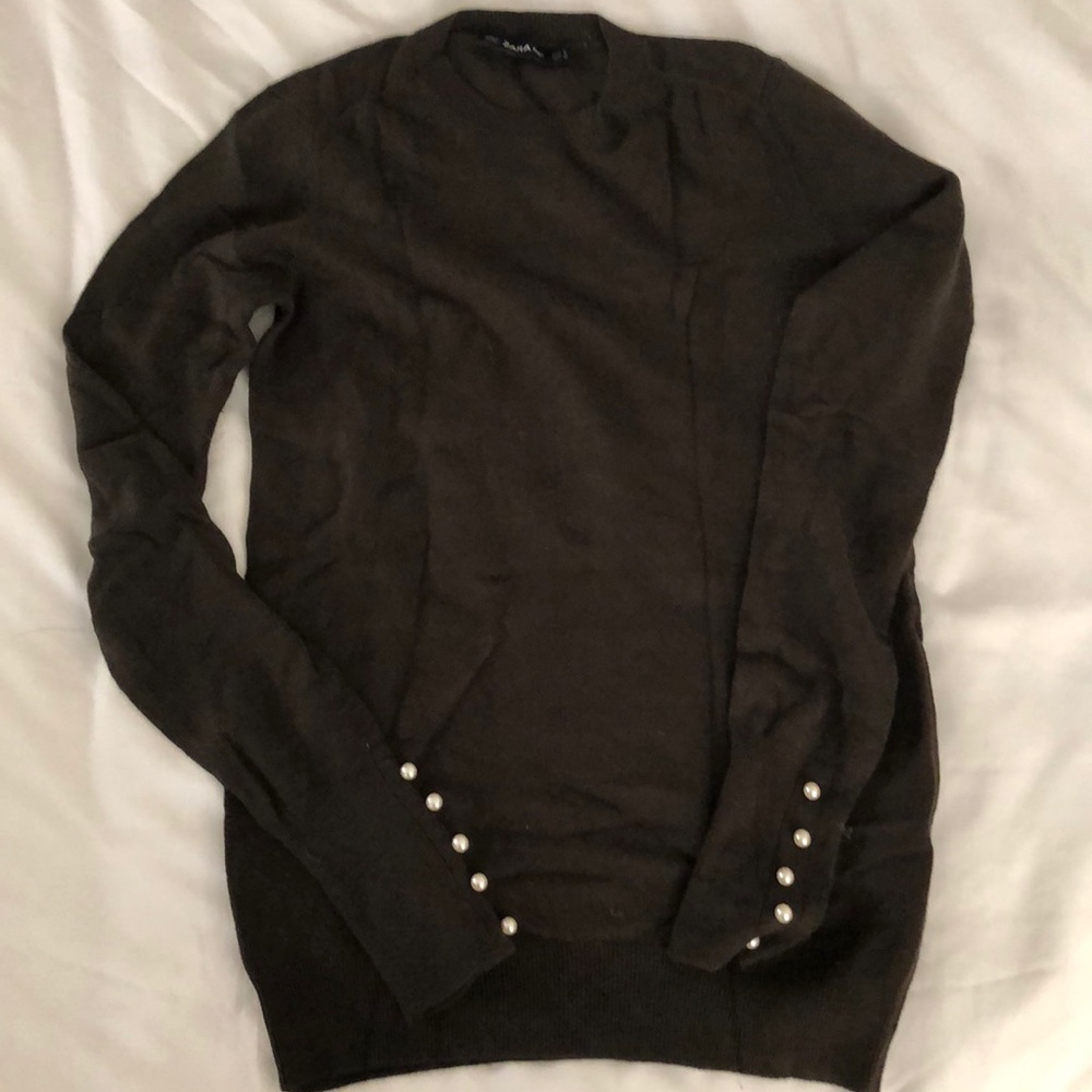 Zara Olive Green Sweater with Pearl Sleeves